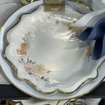 8 ASSIETTES CARTON FLEURI PEACHY 23CM BLANC