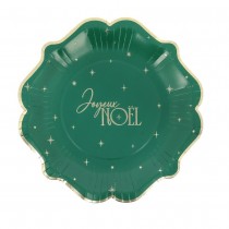 8 ASSIETTES CARTON JOYEUX NOËL 23CM VERT ANGLAIS