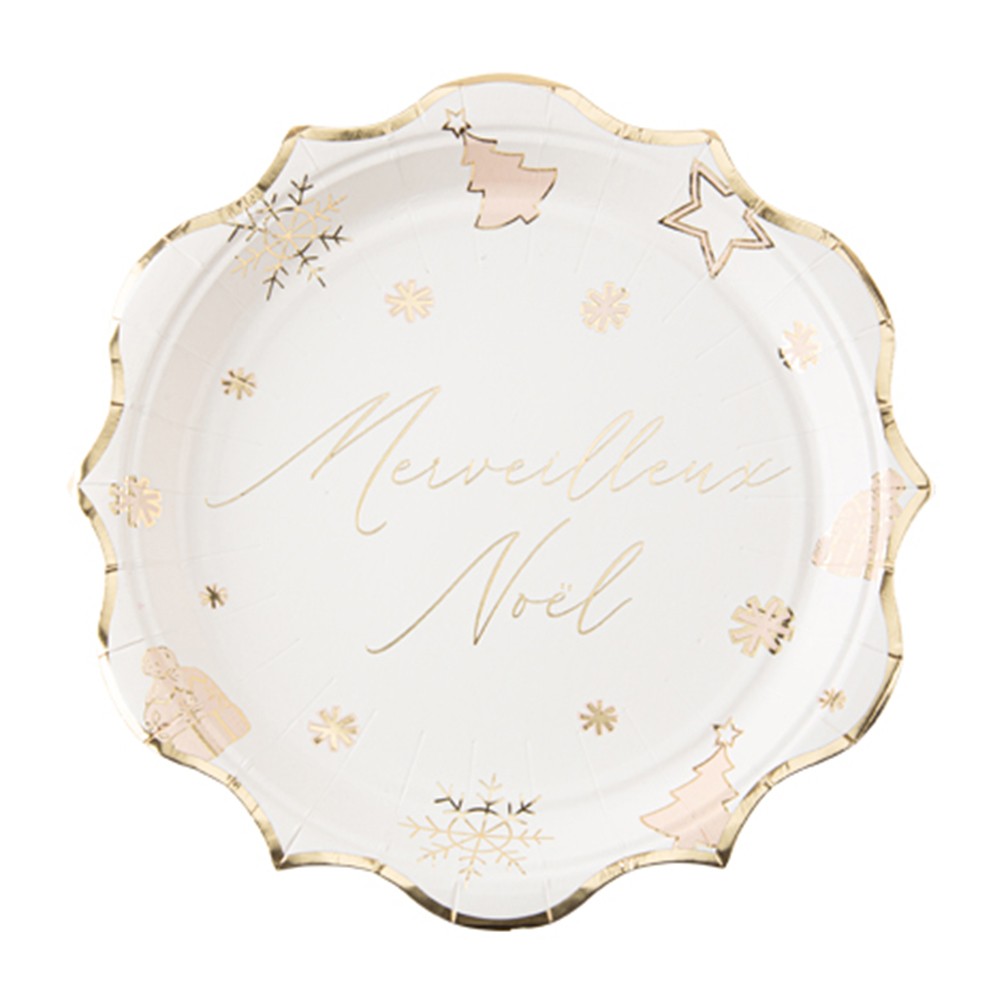 Assiette en carton Noël, Assiette pâtissière, Assiette jetable, Diamètre  22, 8 pièces