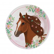 8 ASSIETTES CARTON PONEY CHEVAUX FLEURS 23CM