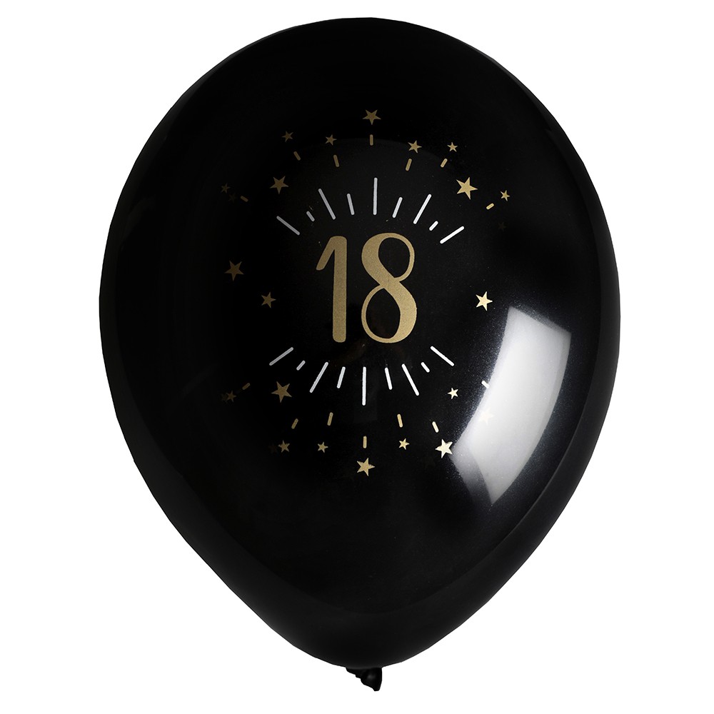 8 BALLONS LATEX ÂGE 18 ANS Ø23CM NOIR