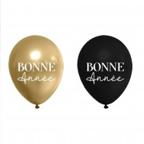 8 BALLONS LATEX BONNE ANNÉE 30CM NOIR OR