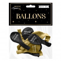 8 BALLONS LATEX BONNE ANNÉE 30CM NOIR OR