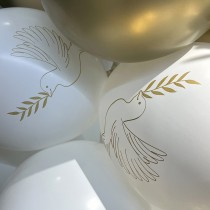 8 BALLONS LATEX COLOMBE BRIN OR Ø25CM BLANC