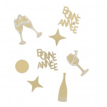 8 CONFETTIS BOIS ANNÉE PÉTILLANT 2.5-6CM OR