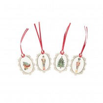 8 ÉTIQUETTES CARTON RUBAN NOËL 5X7CM BLANC