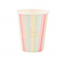 8 GOBELETS CARTON ANNIVERSAIRE PASTEL PARTY 25CL