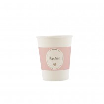 8 GOBELETS CARTON BAPTÊME 25CL ROSE