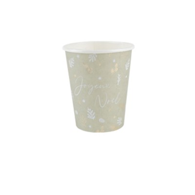 8 GOBELETS CARTON BOTANIC NOËL 255ML VERT DE GRIS
