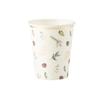 8 GOBELETS CARTON FORÊT ENCHANTÉE 255ML BLANC
