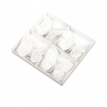 8 PAPILLONS SUR PINCE 8CM BLANC