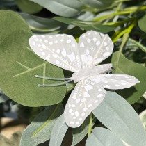 8 PAPILLONS SUR PINCE 8CM BLANC