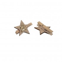 8 PINCES BOIS MOTIF ÉTOILE 4X4CM OR PAILLETÉ