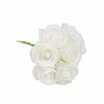 8 ROSES EN MOUSSE SUR TIGE 8X15CM BLANC