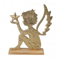 ANGE ALUMINIUM DÉCO SOCLE BOIS MANGUIER 22CM OR