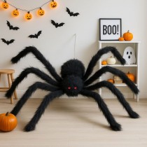 ARAIGNÉE POILUE YEUX ROUGE DÉCO XXL 2M NOIRE