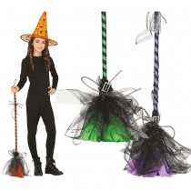 BALAI DE SORCIÈRE RAYÉ TULLE TOILE ARAIGNÉE 95CM