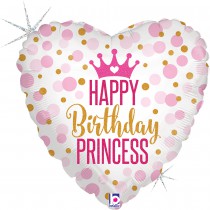 BALLON ALU CŒUR HAPPY BIRTHDAY PRINCESS 46CM