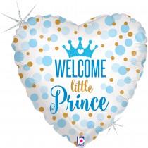 BALLON ALU CŒUR WELCOME LITTLE PRINCE 46CM