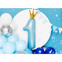 BALLON ALU CHIFFRE 1 COURONNE 30X90CM BLEU CIEL