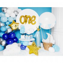 BALLON ALU CHIFFRE 1 COURONNE 30X90CM BLEU CIEL