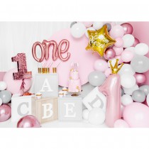 BALLON ALU CHIFFRE 1 COURONNE 30X90CM ROSE CLAIR