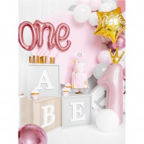 BALLON ALU CHIFFRE 1 COURONNE 30X90CM ROSE CLAIR