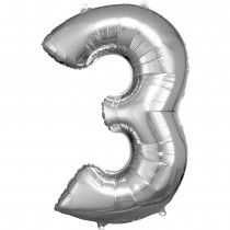 BALLON ALU CHIFFRE 3 ARGENT 53X88CM