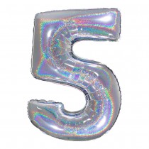 BALLON ALU CHIFFRE 5 102CM ARGENT HOLOGRAPHIQUE
