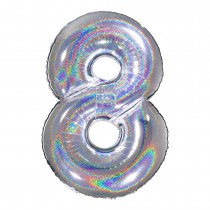 BALLON ALU CHIFFRE 8 102CM ARGENT HOLOGRAPHIQUE