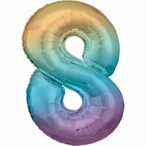 BALLON ALU CHIFFRE 8 ARC-EN-CIEL PASTEL 86CM