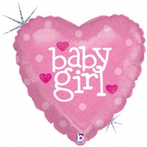 BALLON ALU COEUR ROSE BABY GIRL 46CM