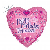 BALLON ALU COEUR ROSE TIARE BIRTHDAY PRINCESS 46CM