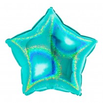 BALLON ALU ÉTOILE TURQUOISE HOLOGRAPHIQUE 46CM