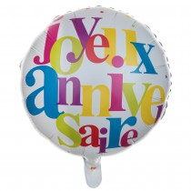 BALLON ALU ROND ANNIVERSAIRE FESTIF COLORÉ Ø45CM