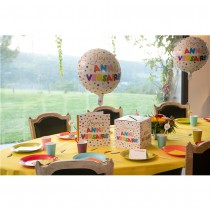 BALLON ALU ROND ANNIVERSAIRE POIS COLORÉ Ø45CM