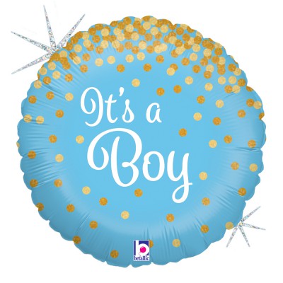 BALLON ALU ROND BLEU GLITTER IT\'S A BOY 46CM