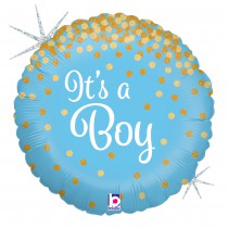 BALLON ALU ROND BLEU GLITTER IT\'S A BOY 46CM