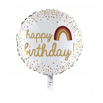 BALLON ALU ROND BOHO HAPPY BIRTHDAY 46CM BLANC