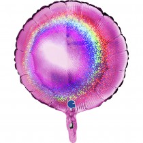 BALLON ALU ROND FUSCHIA HOLOGRAPHIQUE GLITTER 46CM