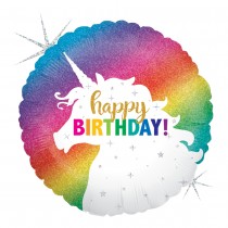 BALLON ALU ROND GLITTER BIRTHDAY LICORNE 46CM