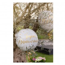 BALLON ALU ROND JOYEUX ANNIVERSAIRE BLANC Ø45CM OR