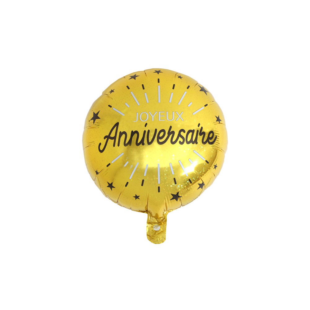 BALLON ALU ROND JOYEUX ANNIVERSAIRE Ø45CM OR