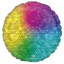 BALLON ALU ROND SEQUINS LICORNE 43CM ARC-EN-CIEL
