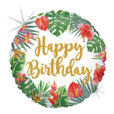 BALLON ALU ROND TROPICAL HAPPY BIRTHDAY 46CM