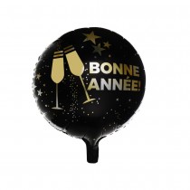 BALLON ALUMINIUM ANNÉE CHAMPAGNE 45CM NOIR