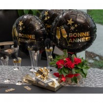 BALLON ALUMINIUM ANNÉE CHAMPAGNE 45CM NOIR