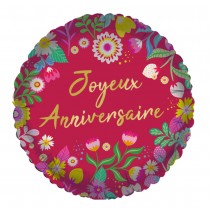 BALLON ALUMINIUM ANNIVERSAIRE FLORAL 50CM