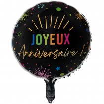 BALLON ALUMINIUM ANNIVERSAIRE MULTI 45CM NOIR