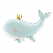 BALLON ALUMINIUM BALEINE COURONNE 78X50CM BLEU